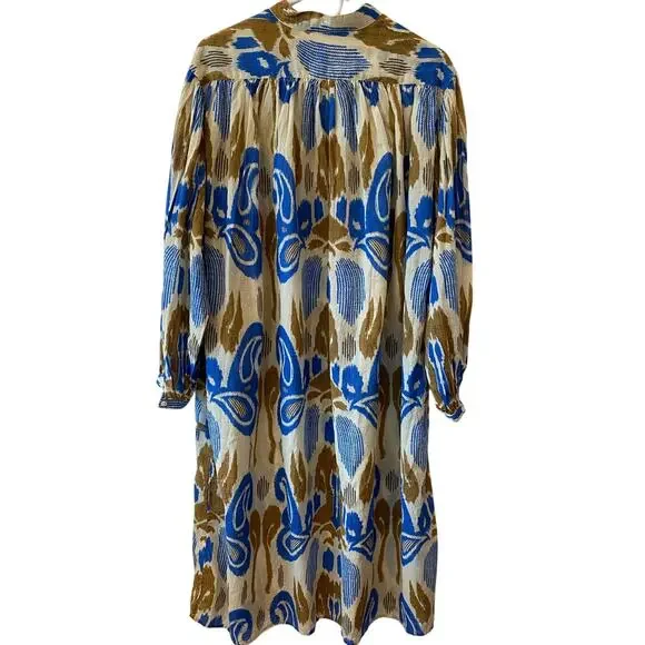 V.DE.VINSTER Kaftan Dress Made in India 100% Cotton Ikat Print Size Medium - Picture 2 of 8